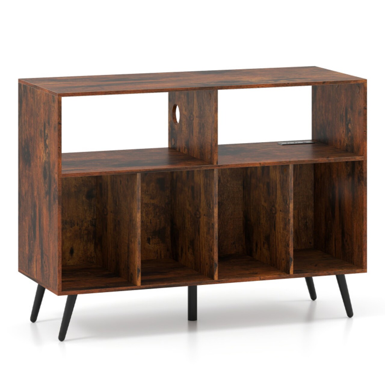 Rustic Brown Engineered Wood Vinyl Record Player Stand with USB and AC
